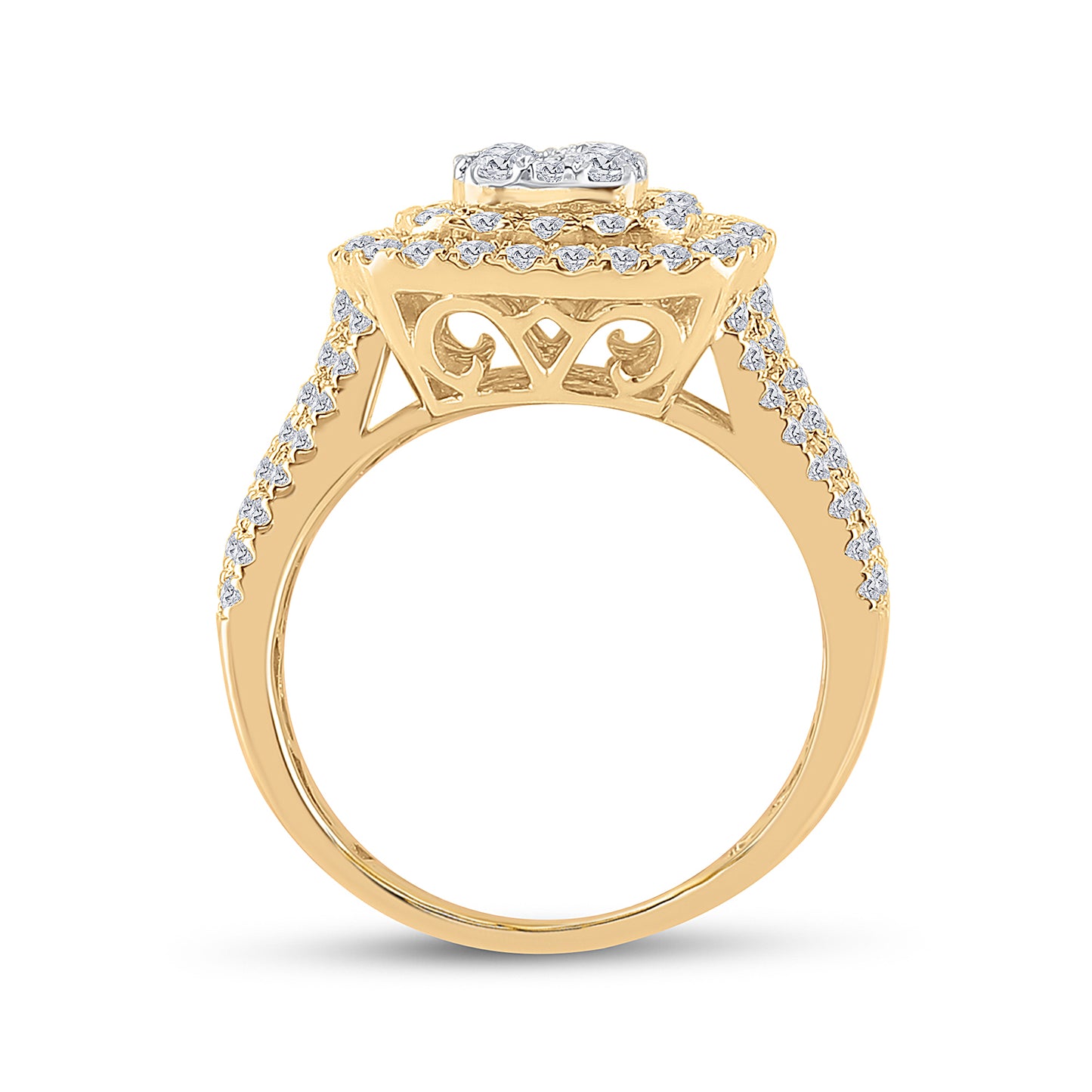 14K Yellow Gold Womens Round Diamond Square Cluster Ring 1-1/2 Cttw, Womens Size: 5-10