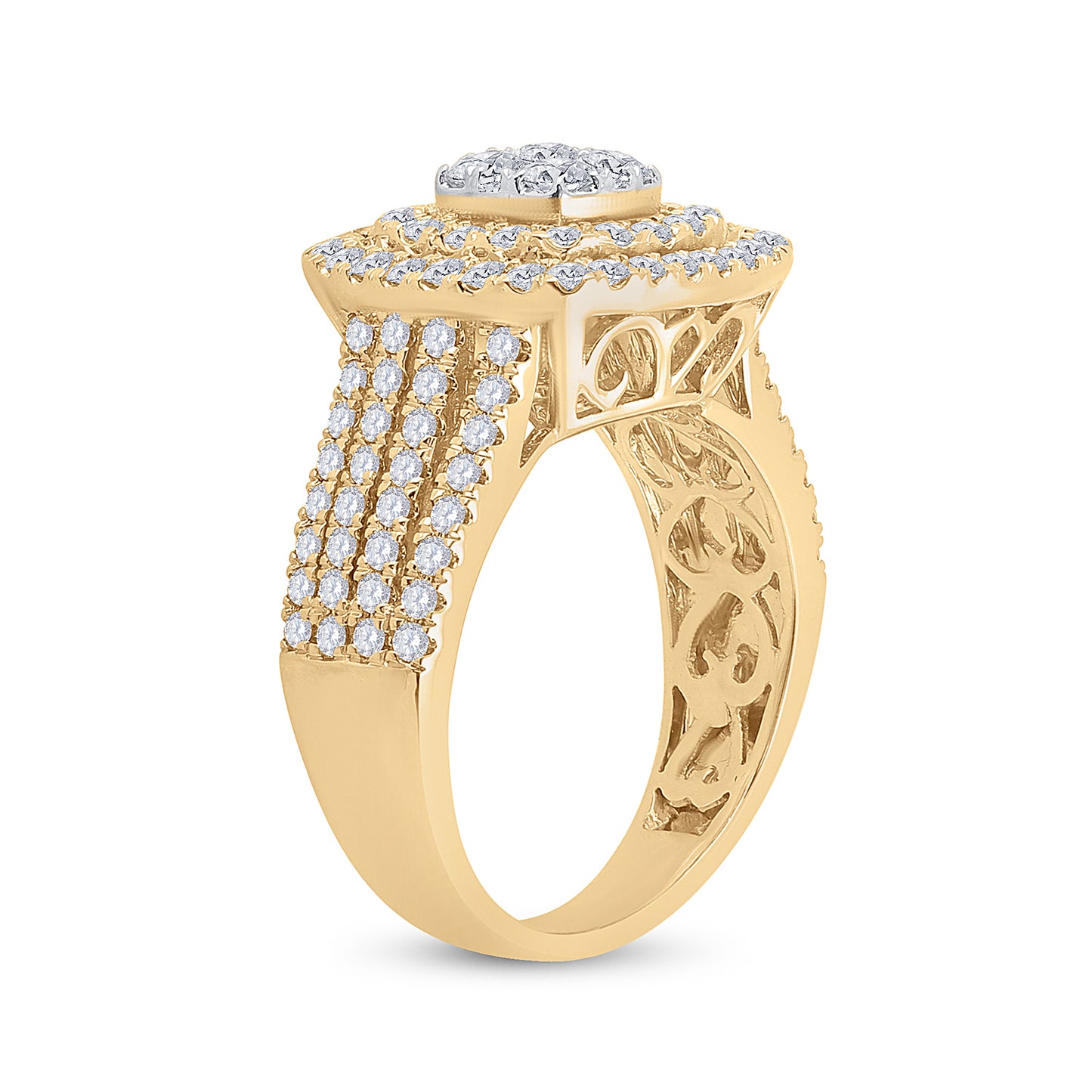 14K Yellow Gold Womens Round Diamond Square Cluster Ring 1-1/2 Cttw, Womens Size: 5-10