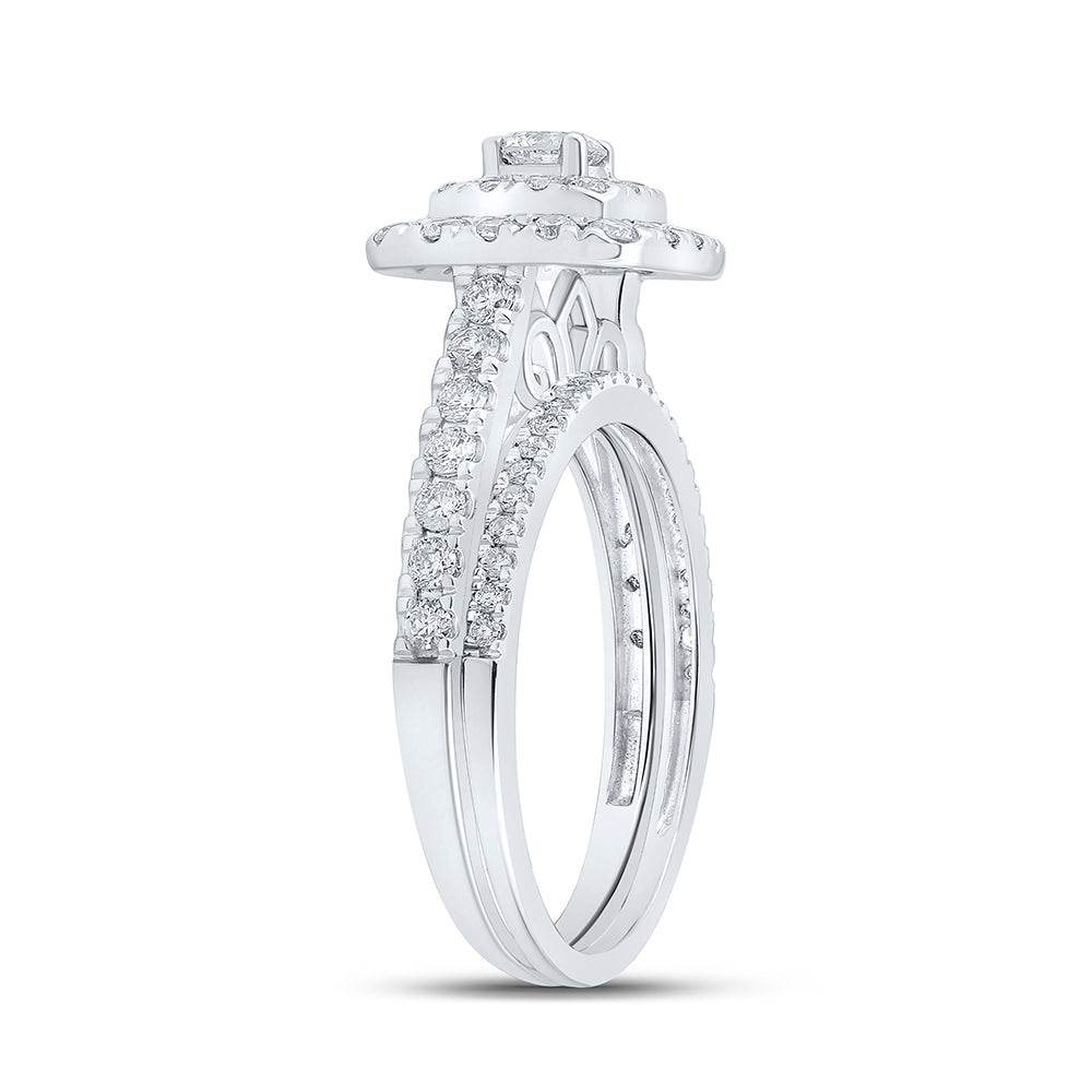 14K White Gold Round Diamond Halo Bridal Band Set 1ctw, Women's Sz: 5-10