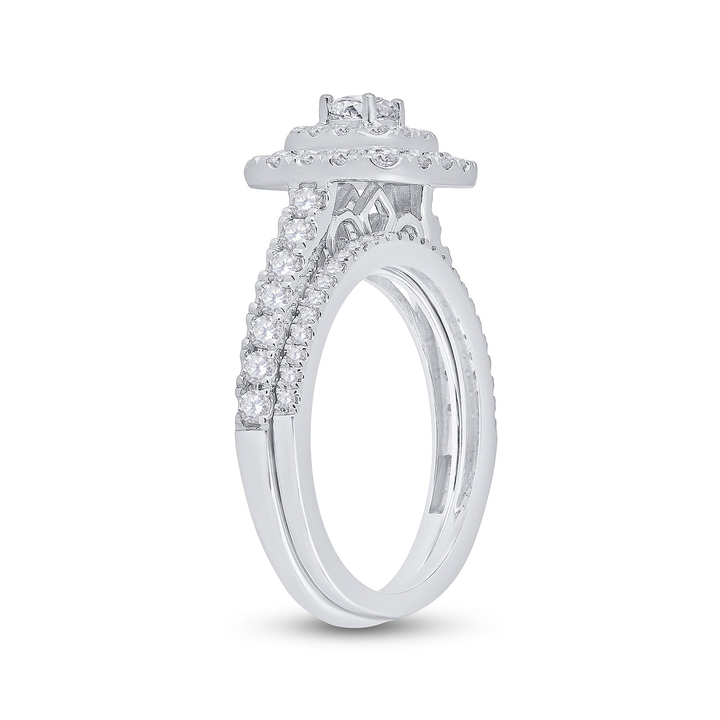 14K White Gold Round Diamond Halo Bridal Band Set 1ctw, Women's Sz: 5-10