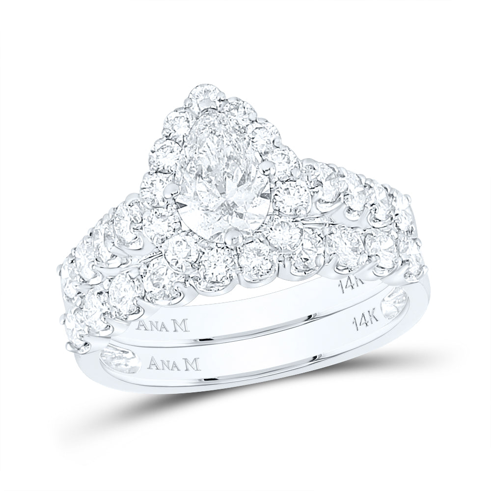 14K White Gold Oval Diamond Bridal Wedding Ring Band Set 2ctw, Womens Size: 5-10
