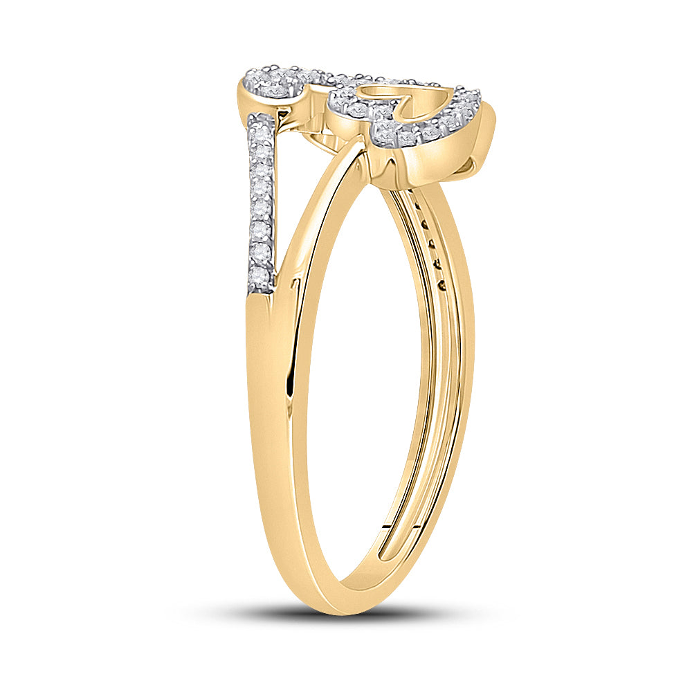 10K Yellow Gold Womens Round Diamond Triple Heart Ring 1/6 Cttw, Womens Size: 5-10