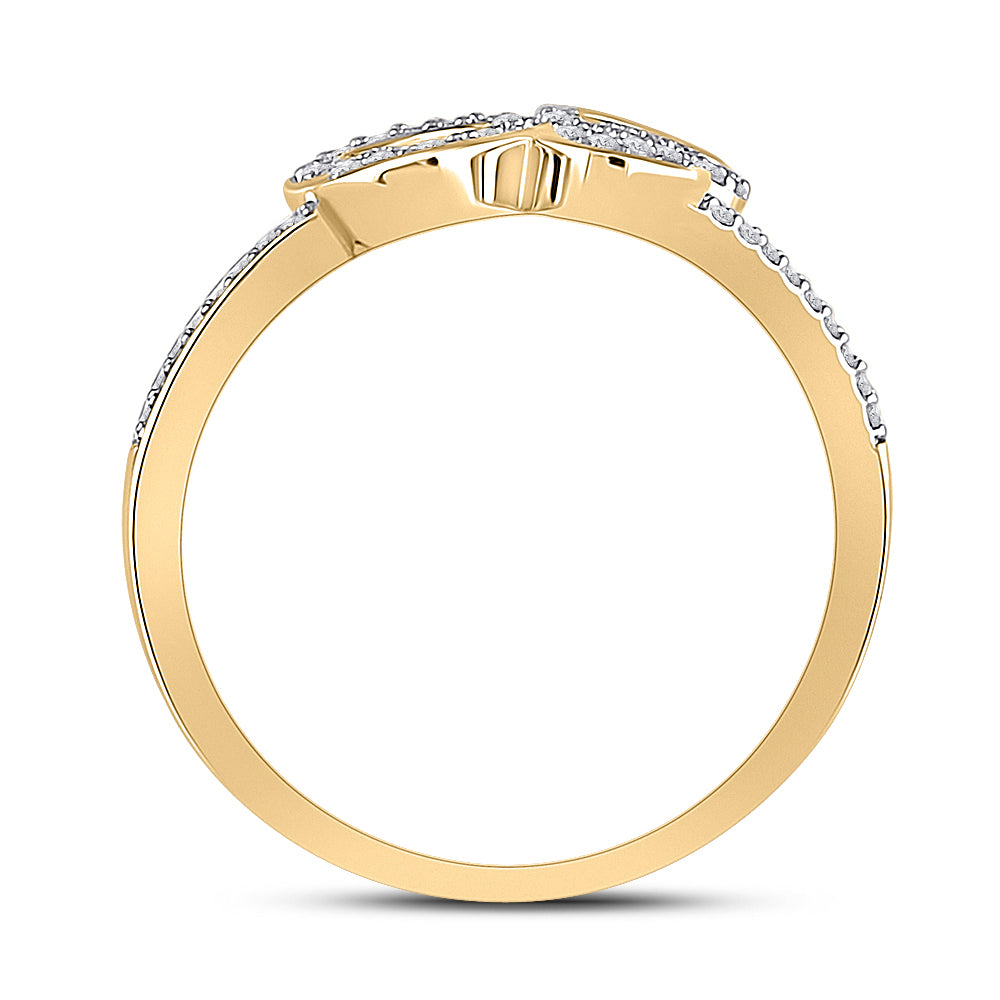 10K Yellow Gold Womens Round Diamond Triple Heart Ring 1/6 Cttw, Womens Size: 5-10