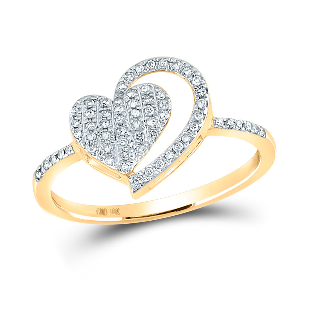 10K Yellow Gold Womens Round Diamond Heart Ring 1/5ctw, Women's Size: 5-10