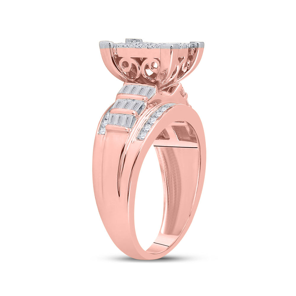 10K Rose Gold Round Diamond Cluster Bridal Wedding Engagement Ring 1 Cttw, Womens Size: 5-10