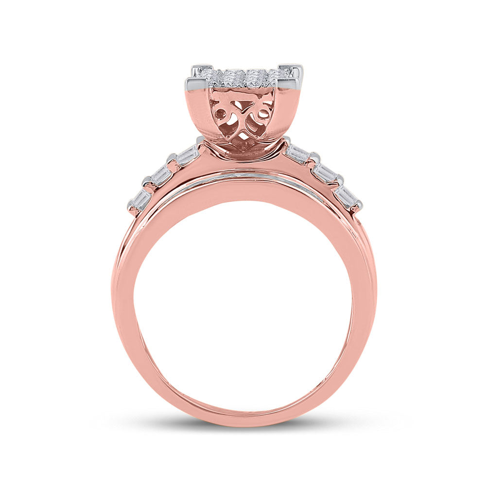 10K Rose Gold Round Diamond Cluster Bridal Wedding Engagement Ring 1 Cttw, Womens Size: 5-10