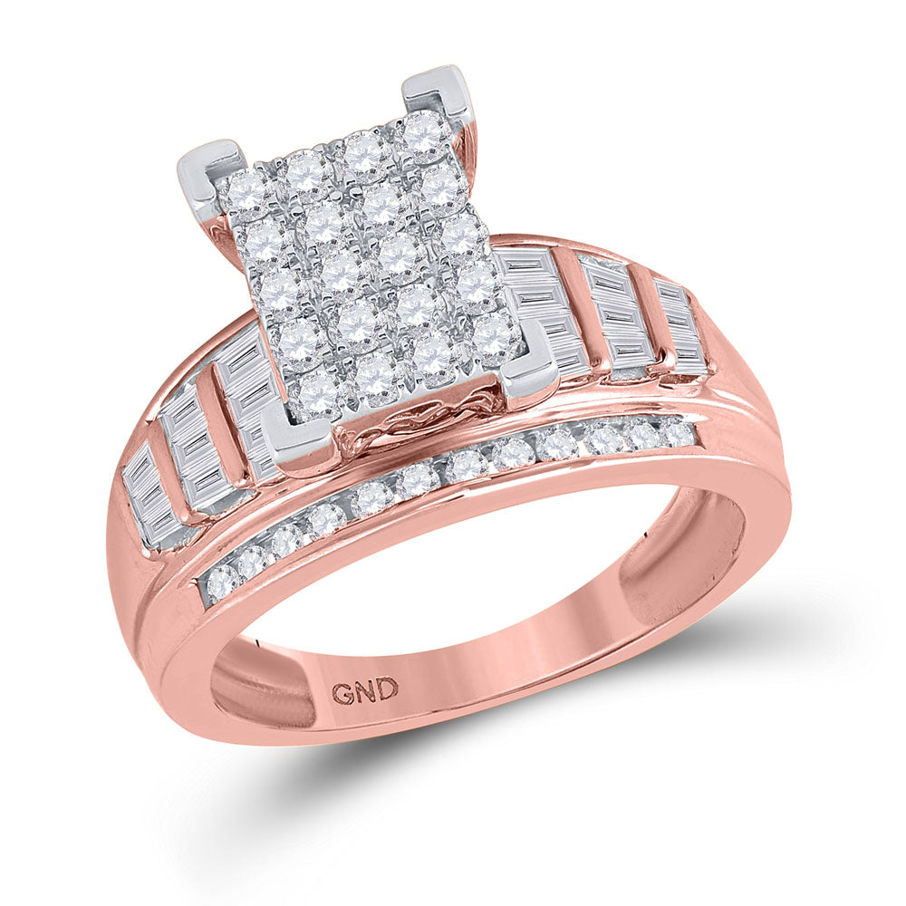 10K Rose Gold Round Diamond Cluster Bridal Wedding Engagement Ring 1 Cttw, Womens Size: 5-10