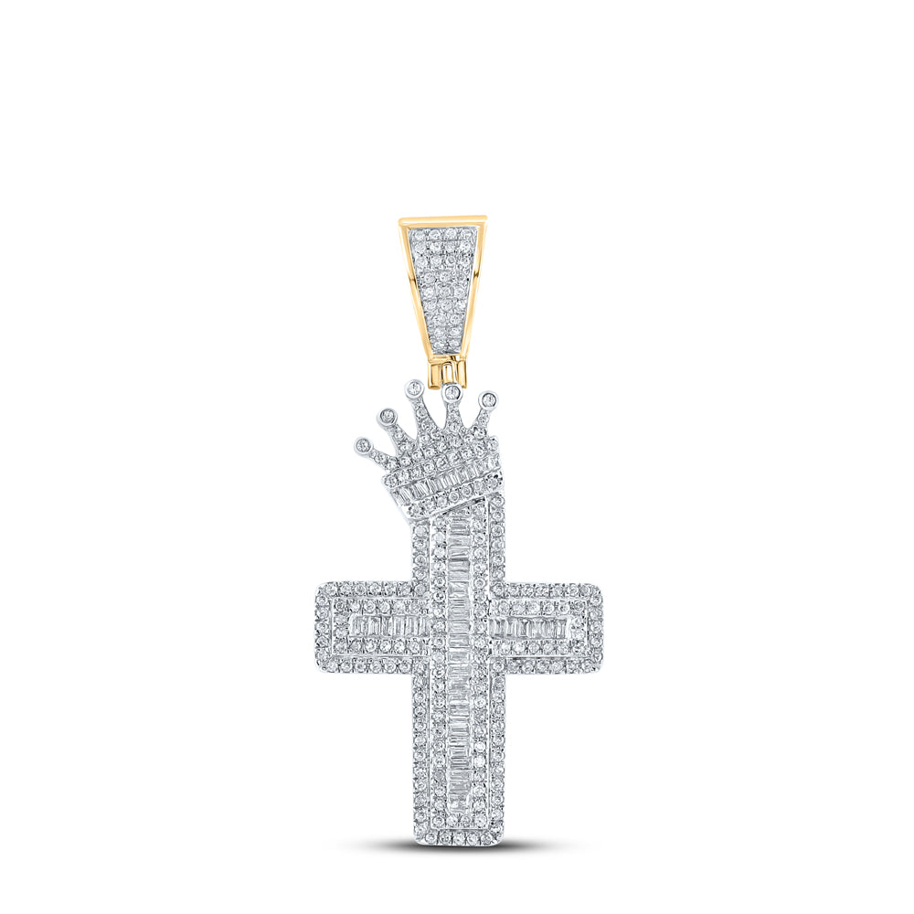 10kt Yellow Gold 1 Ctw Diamond P1p2 Cross Crown Mens Charm