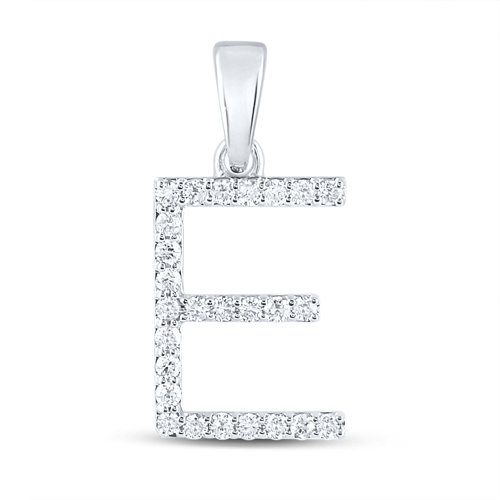 10K White Gold Womens Round Diamond Initial Letter Pendant