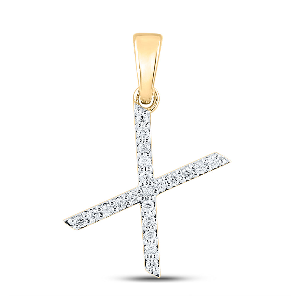 10K White Or Yellow Gold Womens Round Diamond X Letter Pendant