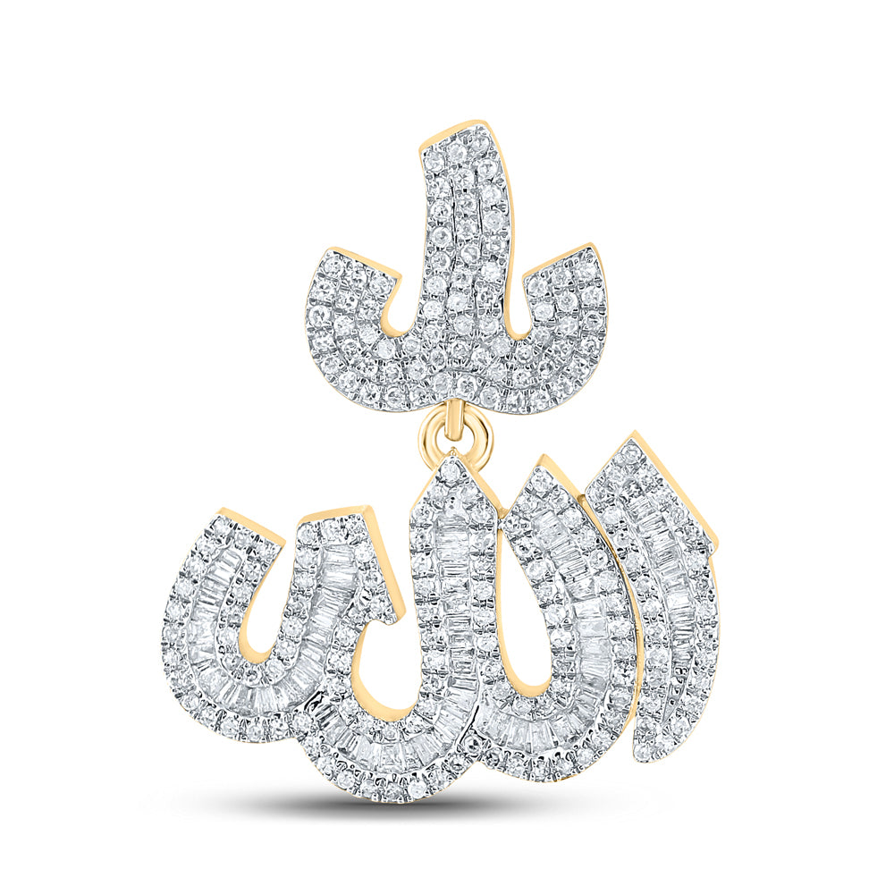 14K Yellow Gold 1 5/8Ctw Natural Diamond Allah Mens Charm