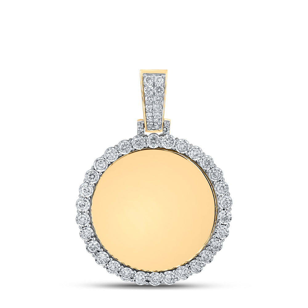 10K Yellow Gold Mens Round Diamond Memory Circle Mirror Charm Pendant 3/4 Cttw, Length: 1.59 In, Width: 1.09 In