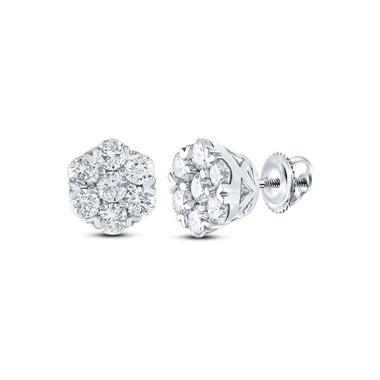 10kt White Gold 5/8 Cttw Diamond Fashion Flower Earring