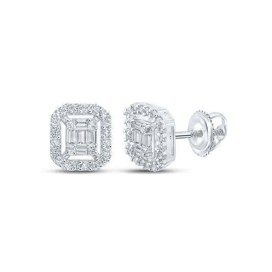 10kt White Gold 1/4 Cttw Diamond Emerald Earring