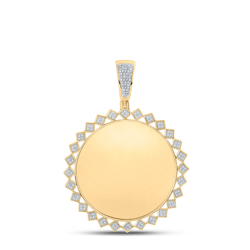 10K Yellow Gold Mens Round Diamond Memory Circle Charm Pendant 1/2 Cttw, Length: 2.48 In, Width: 1.83 In