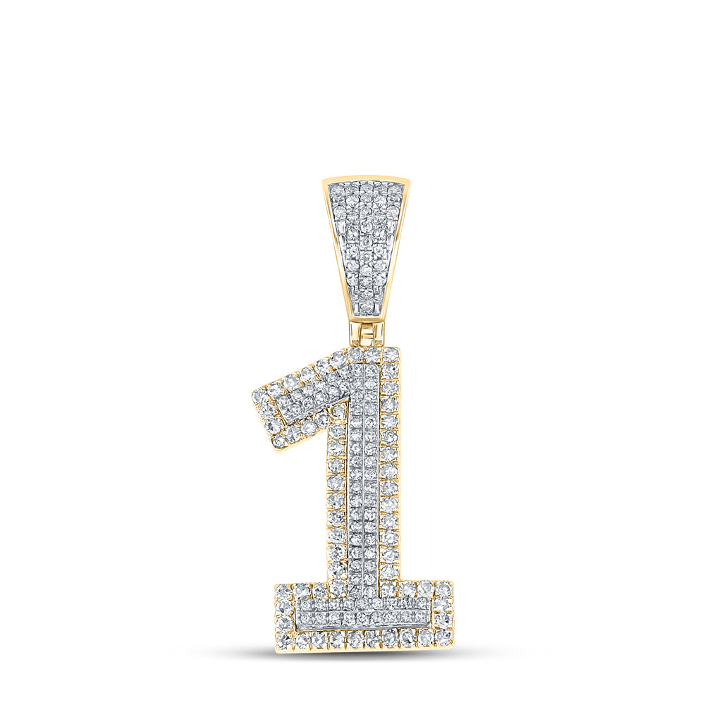 10K Two-tone Gold Mens Round Diamond Number Charm Pendant 5/8 Cttw, Length: 1.34 In, Width: 0.59 In