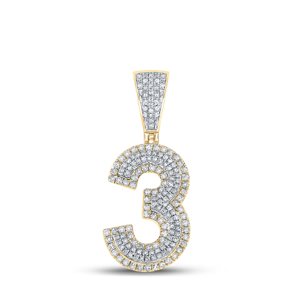10K Two-tone Gold Mens Round Diamond Number Charm Pendant 5/8 Cttw, Length: 1.34 In, Width: 0.59 In
