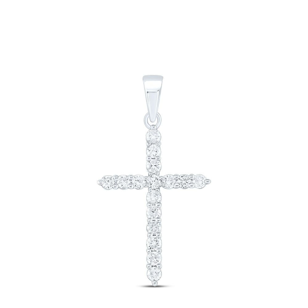 10K White Gold Womens Round Diamond Cross Pendant 1/2 Cttw