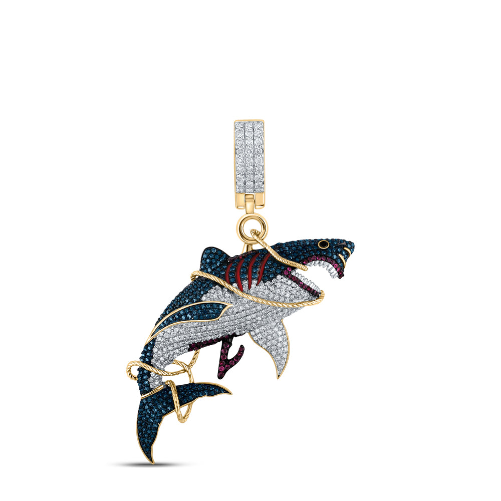 14kt Yellow Gold 1 1/2 Cttw Diamond Shark Mens Charm