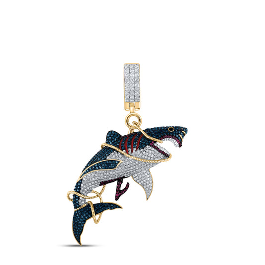 14kt Yellow Gold 1 1/2 Cttw Diamond Shark Mens Charm