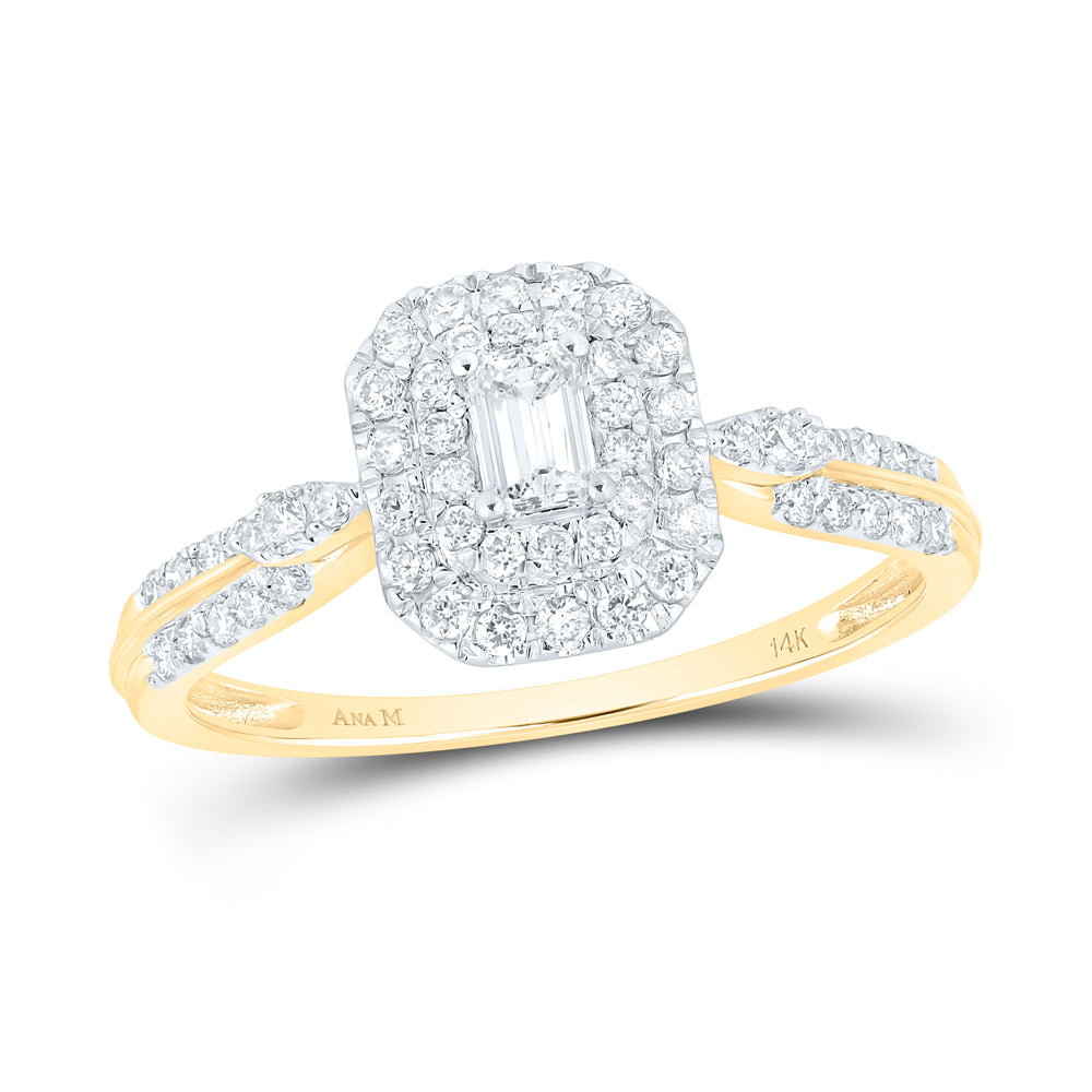 14K Yellow Gold Womens Emerald Diamond Halo Ring 1/2 Cttw, Womens Size: 5-10