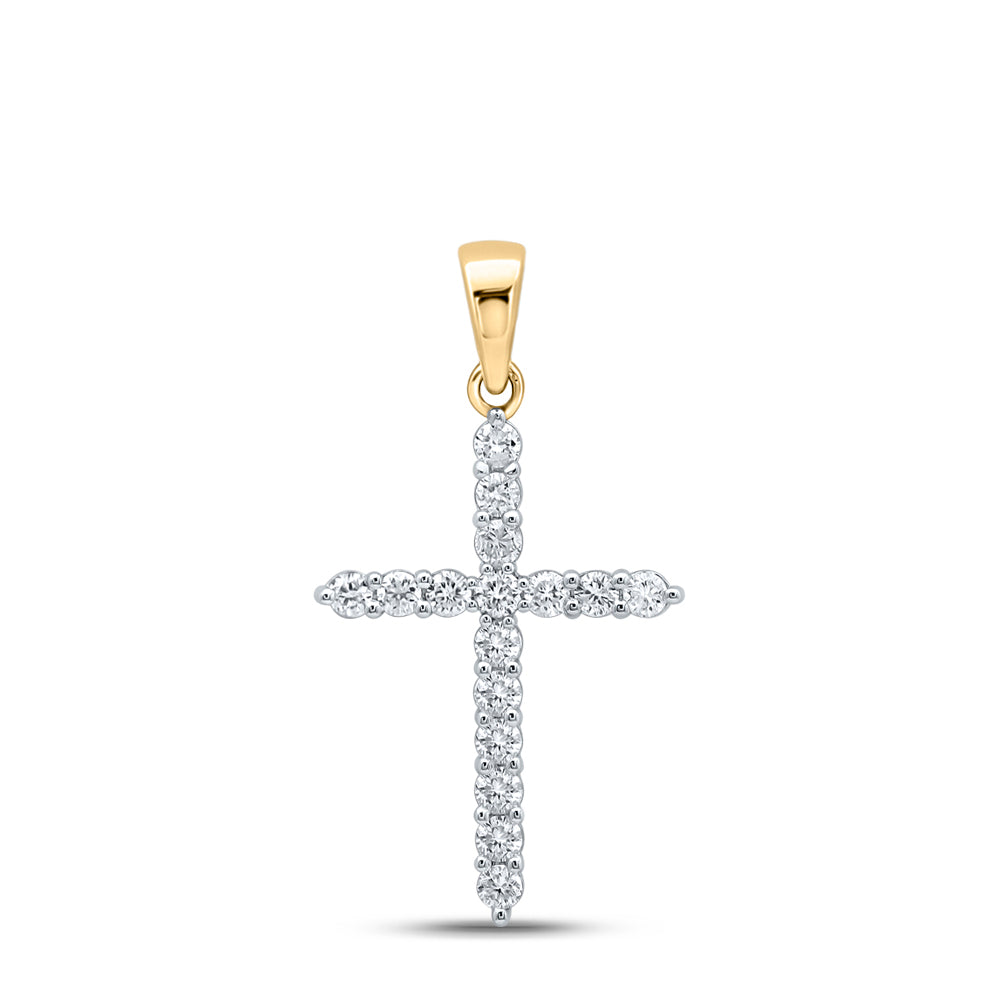 10K Yellow Gold Womens Round Diamond Cross Pendant 1/4ctw, Length: 0.96 Inch Width: 0.53 Inch