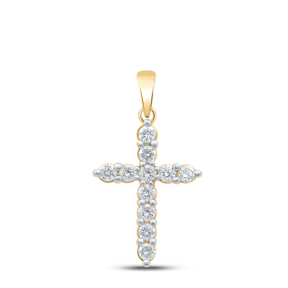 10K Yellow Gold Womens Round Diamond Cross Pendant 1/2 Cttw