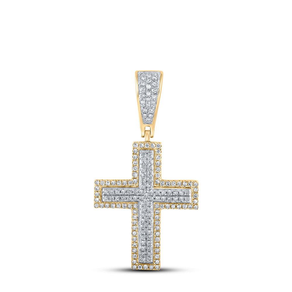10kt Two-tone Gold 3/8 Cttw Diamond Cross Mens Charm