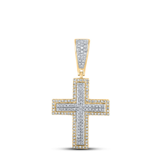 10kt Two-tone Gold 3/8 Cttw Diamond Cross Mens Charm