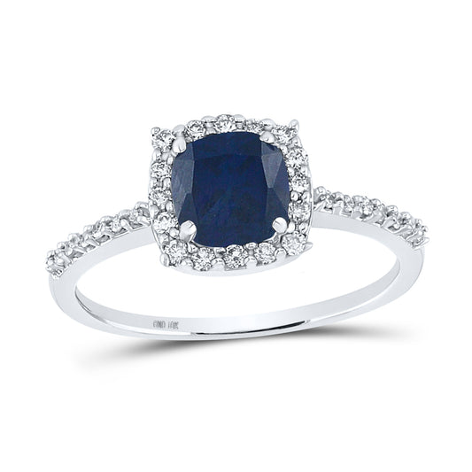 10kt White Gold 1/5 Cttw Diamond and 1 1/3 Cttw Blue Sapphire Synthetic Wedding Engagement Anniversary Gemstone Ring, Women Size: 5-9