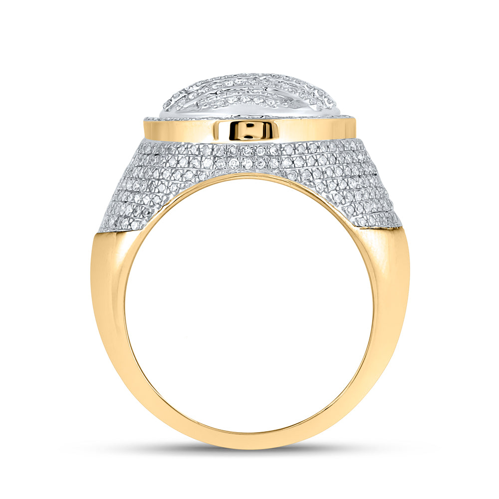 10K Yellow Gold Mens Baguette Diamond Circle Ring 1-5/8 Cttw, Mens Size: 7-13