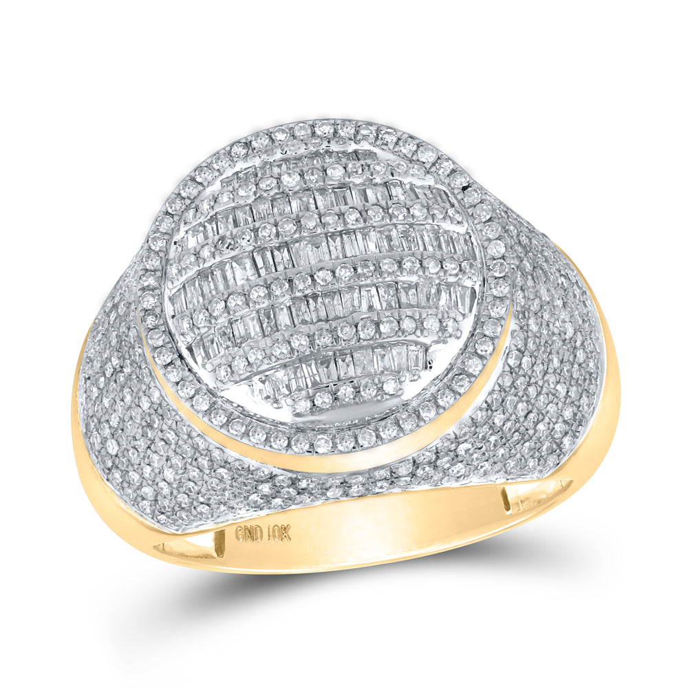 10K Yellow Gold Mens Baguette Diamond Circle Ring 1-5/8 Cttw, Mens Size: 7-13