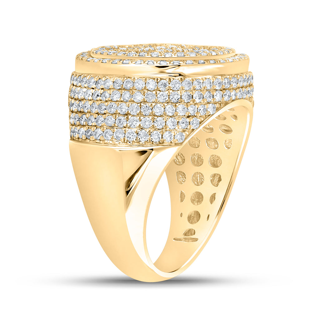 10K Yellow Gold Mens Baguette Diamond Circle Ring 3-3/8 Cttw, Mens Size: 7-13