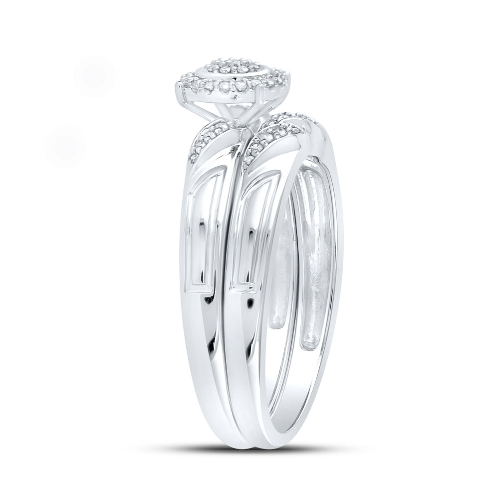 10K White Or Yellow Gold Round Diamond Halo Bridal Wedding Ring Band Set , Womens Size: 5-10