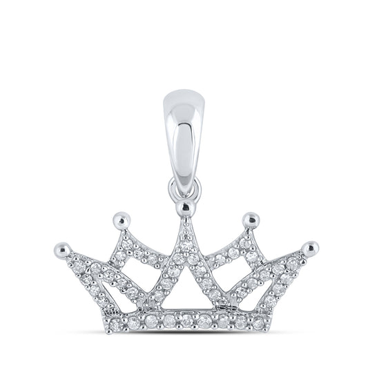 10kt White Gold 1/6 Cttw Diamond Crown Pendant