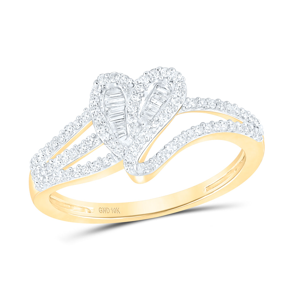 10K Yellow Or White Or Rose Gold Womens Baguette Diamond Heart Ring , Womens Size: 5-10