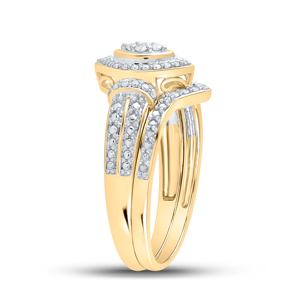 10K Yellow Gold Round Diamond Bridal Wedding Ring Band Set 1/5ctw, Womens Size: 5-10