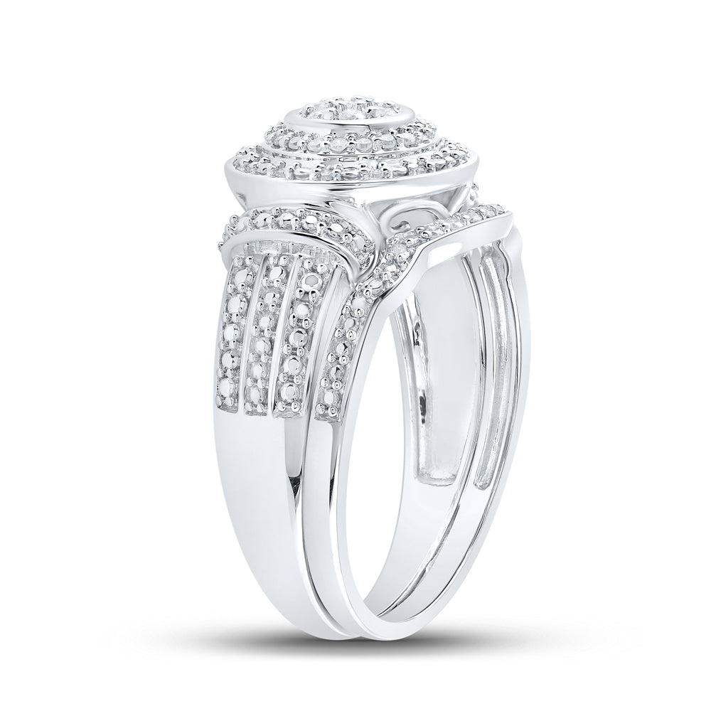 10K White Gold Round Diamond Cluster Bridal Wedding Ring Band Set 1/5 Cttw, Womens Size: 5-10