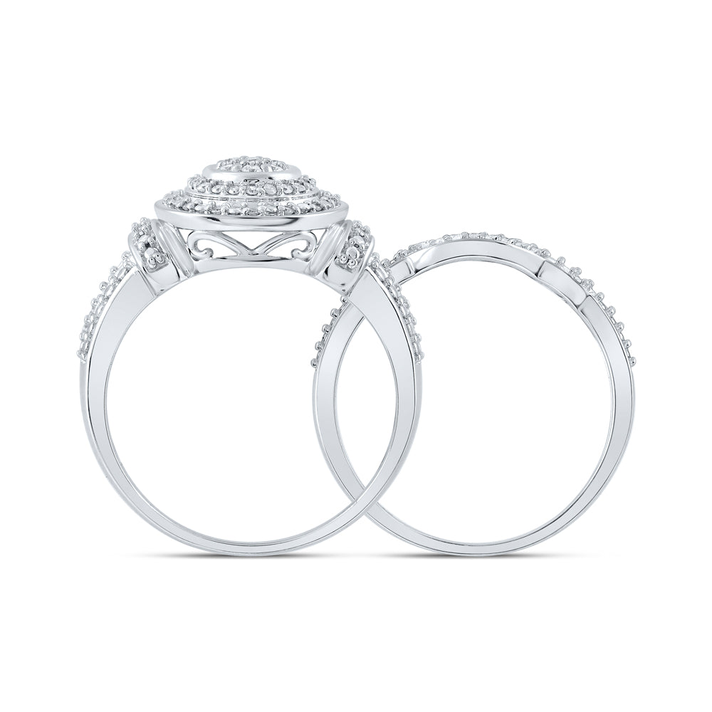 10K White Gold Round Diamond Cluster Bridal Wedding Ring Band Set 1/5 Cttw, Womens Size: 5-10