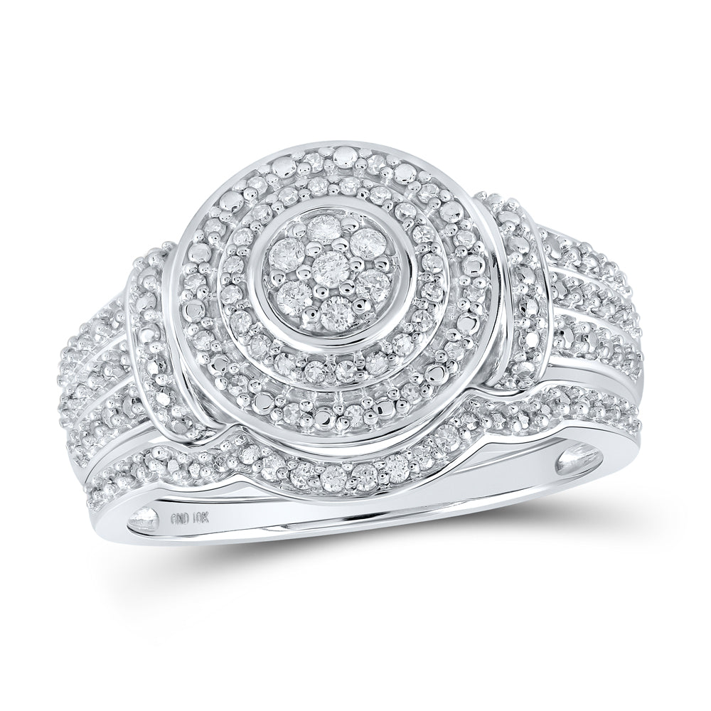 10K White Gold Round Diamond Cluster Bridal Wedding Ring Band Set 1/5 Cttw, Womens Size: 5-10