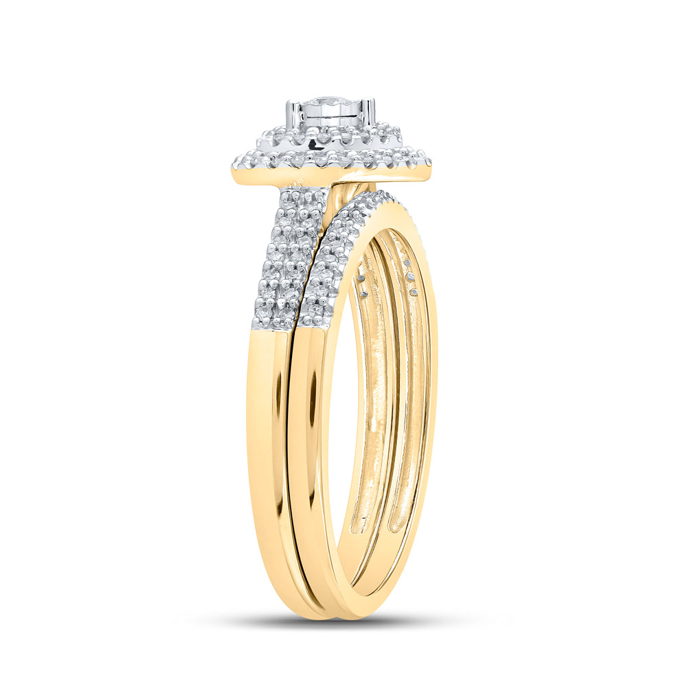 10K Yellow Or White Gold Round Diamond Heart Bridal Wedding Ring Band Set 1/3 Cttw, Womens Size: 5-10