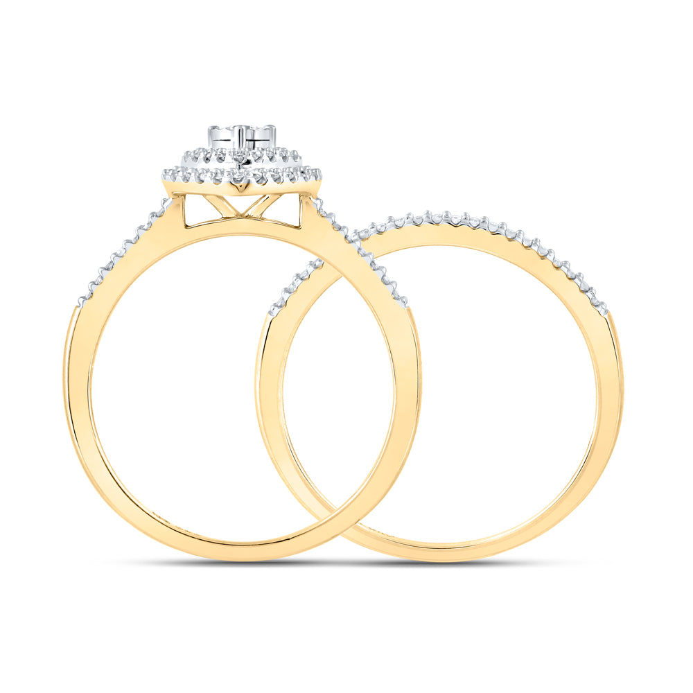 10K Yellow Or White Gold Round Diamond Heart Bridal Wedding Ring Band Set 1/3 Cttw, Womens Size: 5-10