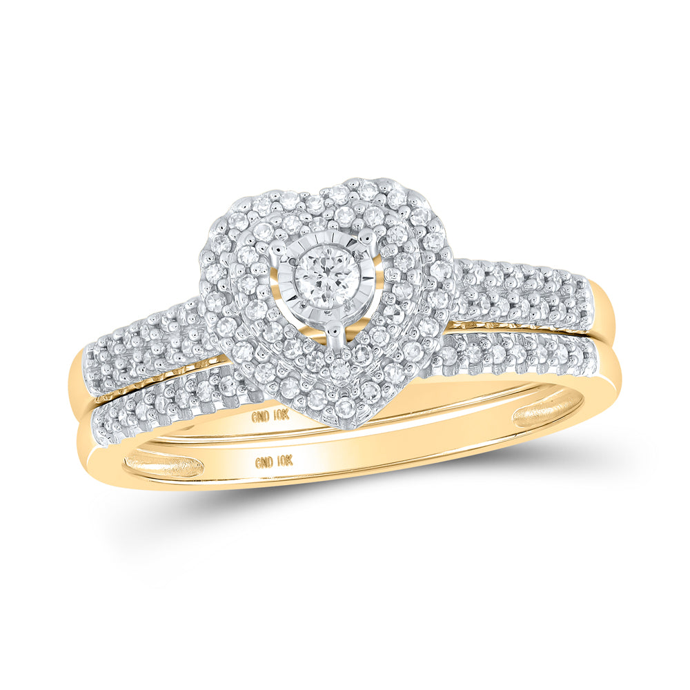 10K Yellow Or White Gold Round Diamond Heart Bridal Wedding Ring Band Set 1/3 Cttw, Womens Size: 5-10