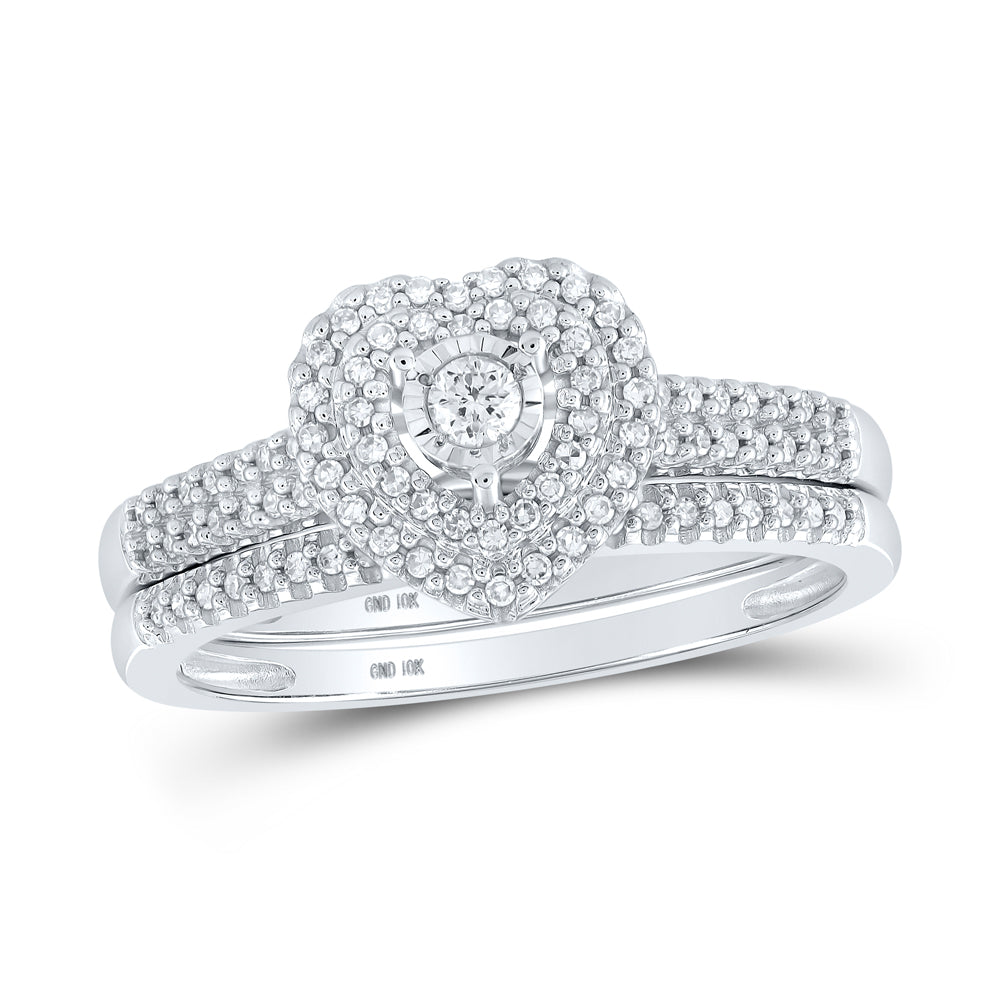 10K Yellow Or White Gold Round Diamond Heart Bridal Wedding Ring Band Set 1/3 Cttw, Womens Size: 5-10