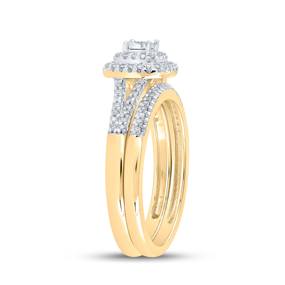 10kt Yellow Gold 1/4 Cttw Diamond Double Halo Wedding Engagement Anniversary Bridal Set, Women Size: 5-9