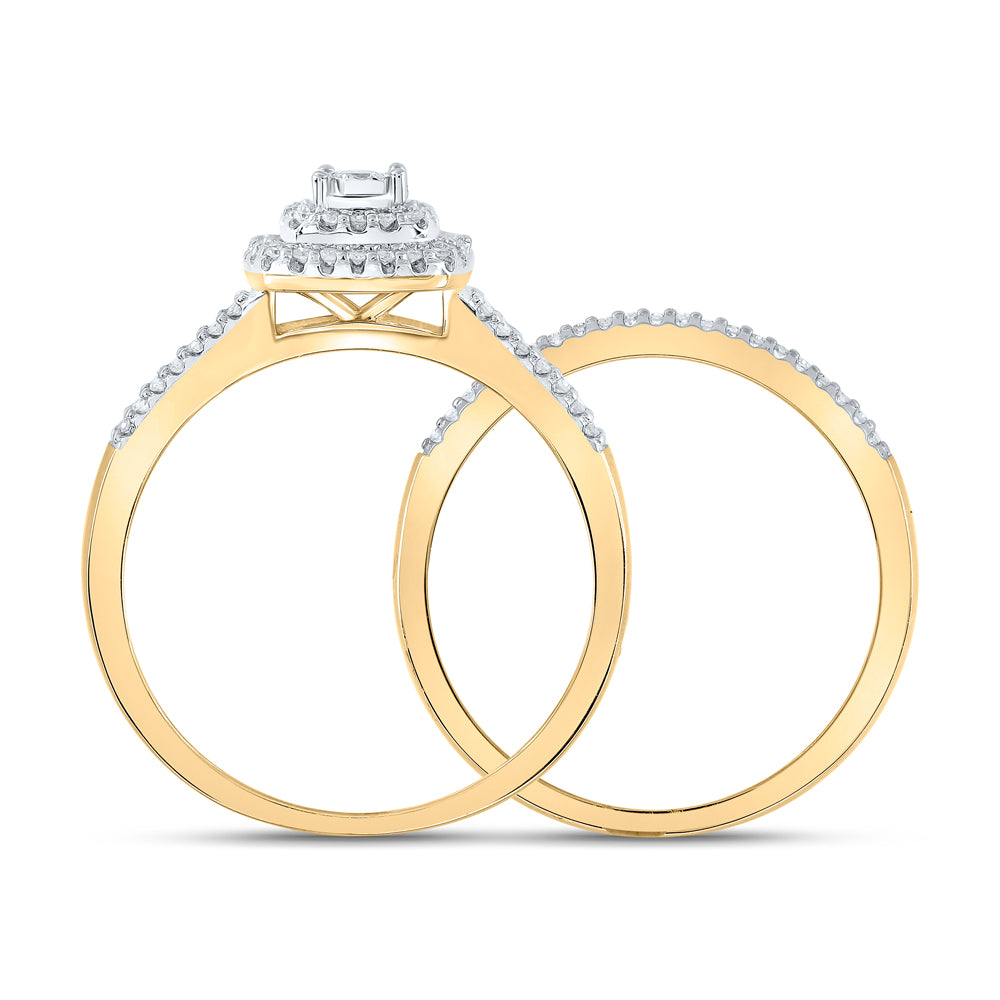 10kt Yellow Gold 1/4 Cttw Diamond Double Halo Wedding Engagement Anniversary Bridal Set, Women Size: 5-9