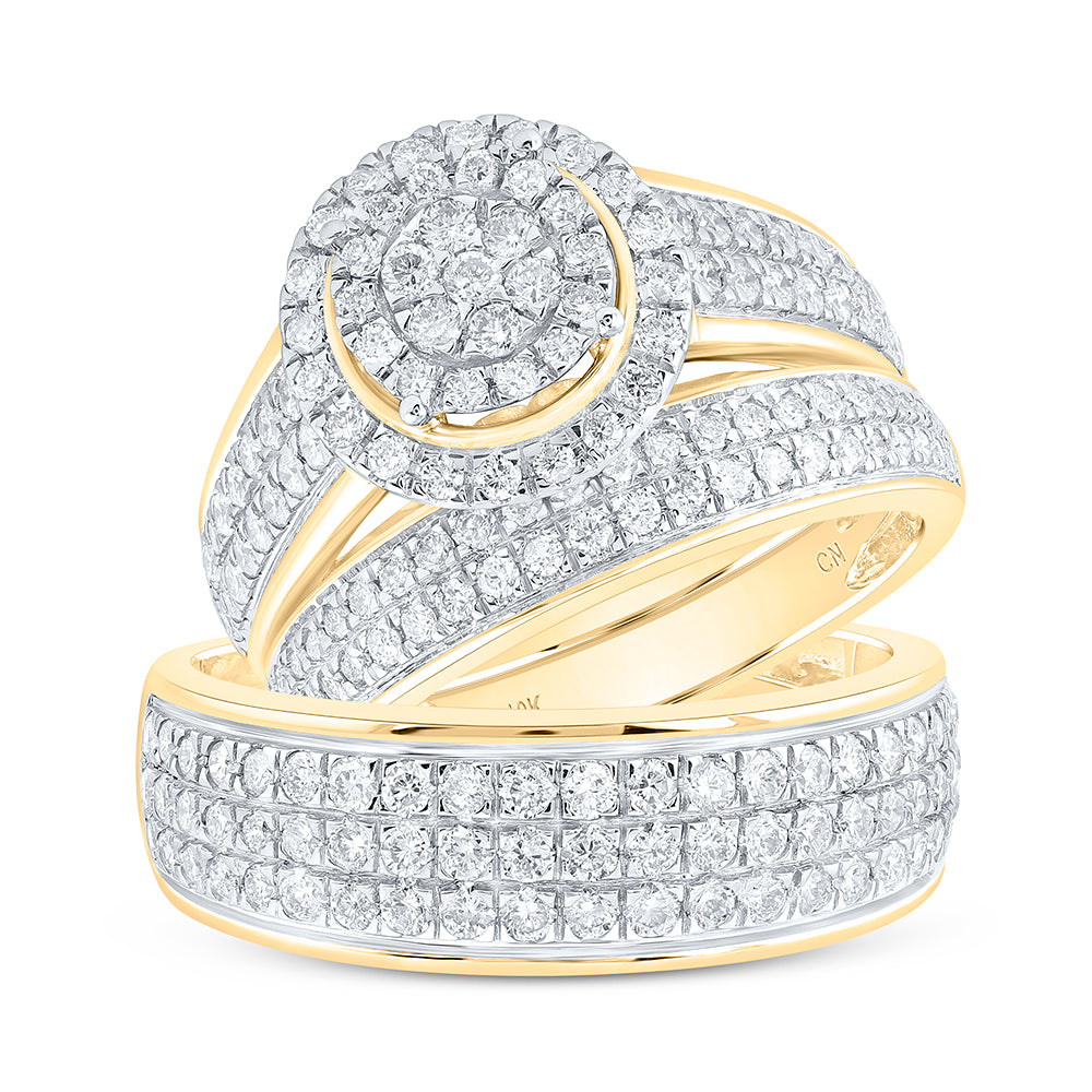 10K White Or Yellow Gold His Hers Round Diamond Cluster Matching Wedding Set, Womens Size: 5-10, Mens Size: 7-13