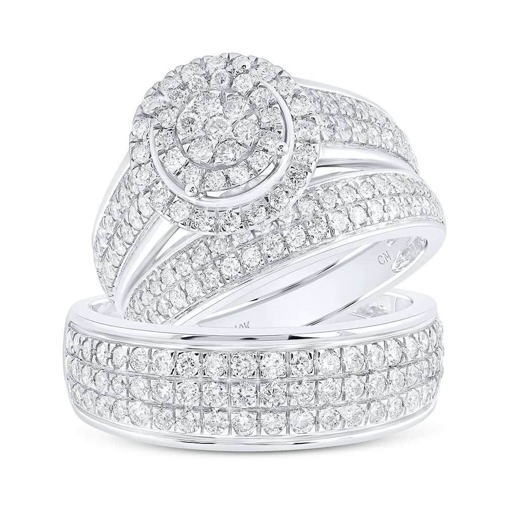 10K White Or Yellow Gold His Hers Round Diamond Cluster Matching Wedding Set, Womens Size: 5-10, Mens Size: 7-13