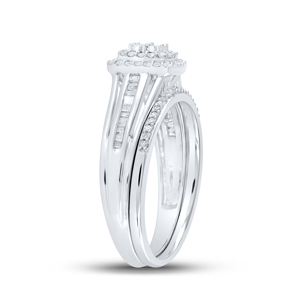 10K White Gold Round Diamond Halo Bridal Wedding Ring Band Set 1/4 Cttw, Womens Size: 5-10