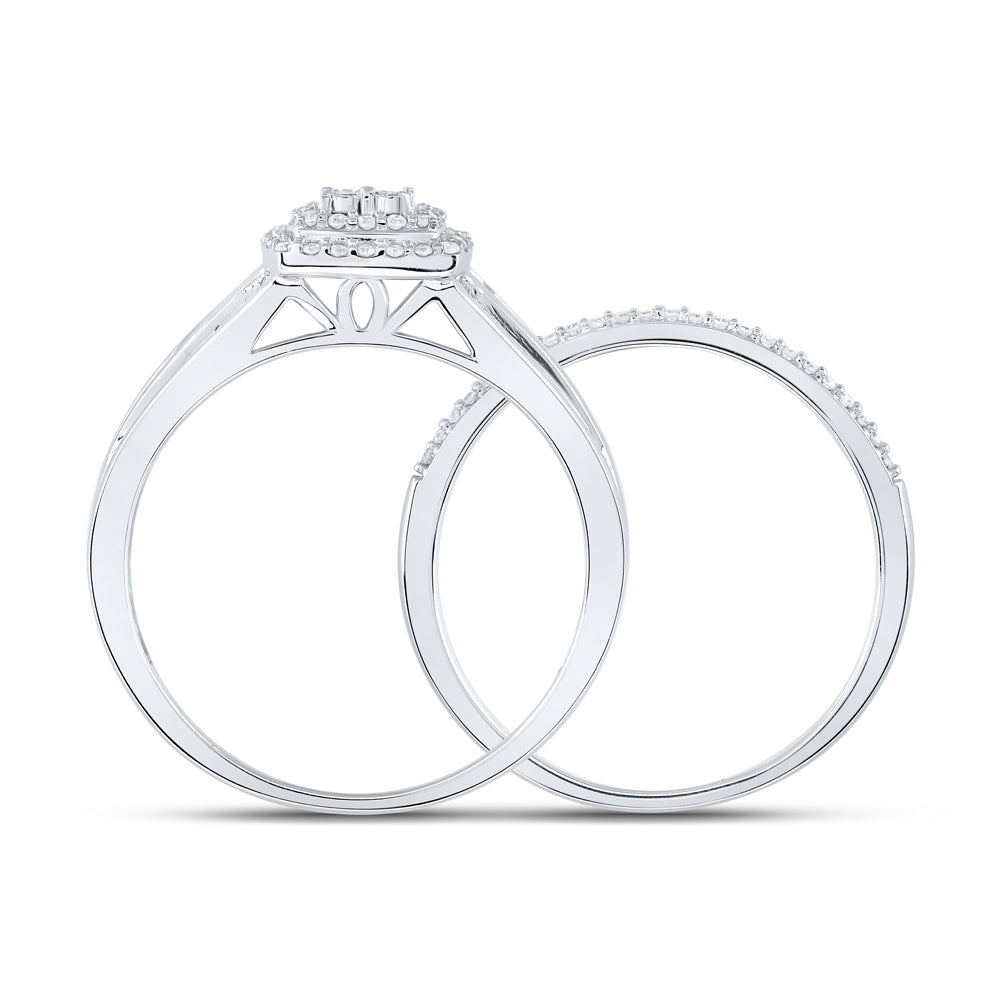 10K White Gold Round Diamond Halo Bridal Wedding Ring Band Set 1/4 Cttw, Womens Size: 5-10